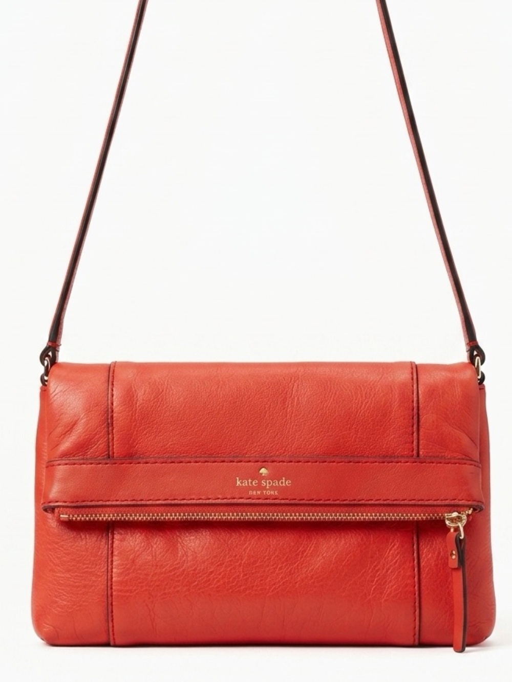 Kate Spade Coral Leather Crossbody Bag Foldover Holidaycore Statement Purse